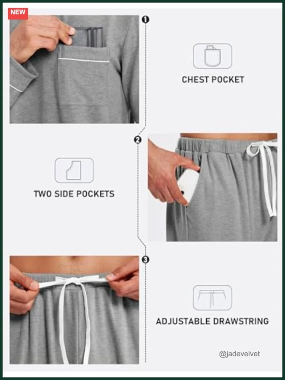 Men's Long Sleeve Crewneck Pajama Set with Pockets Rayon Loungewear